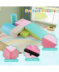 Gymax Toddler 6 Pcs Climber Play Set Indoor Foam Climb & Crawl Activity Blocks w/ Cover Multicolor