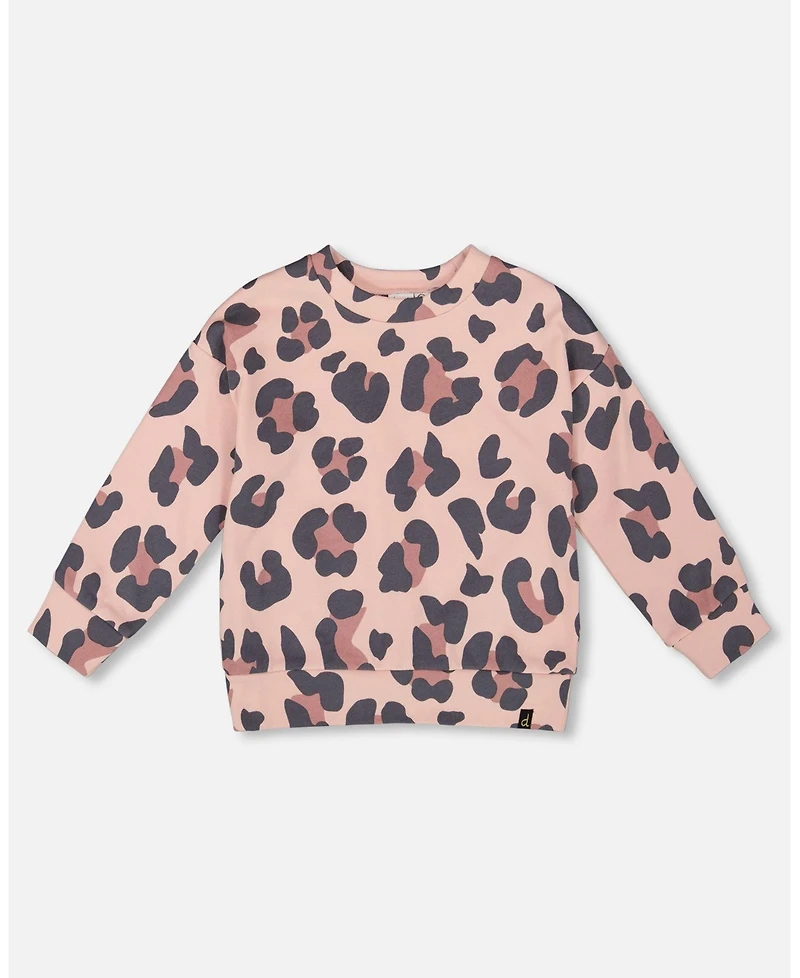Deux par Girl French Terry Sweatshirt Pink Leopard