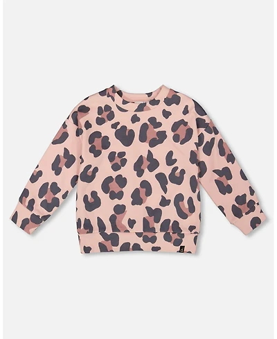 Deux par Girl French Terry Sweatshirt Pink Leopard