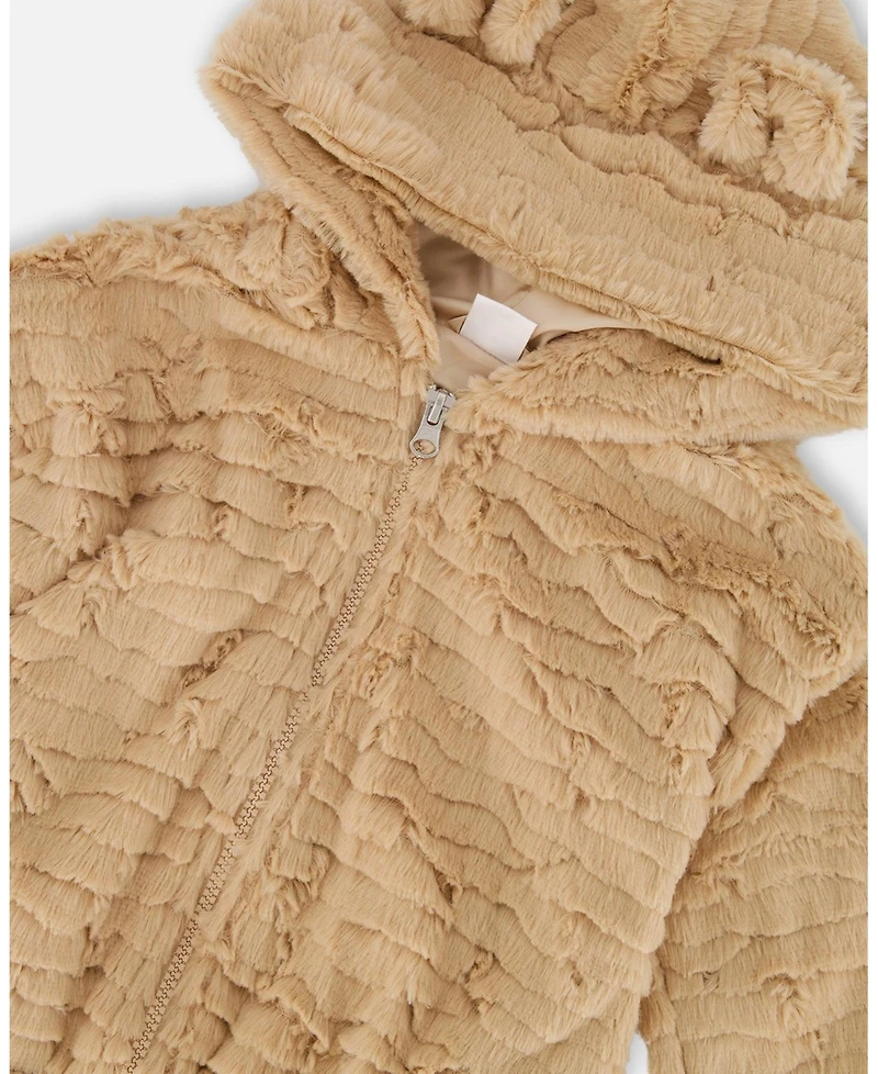 Deux par Girl Faux Fur Hooded Jacket Nougat