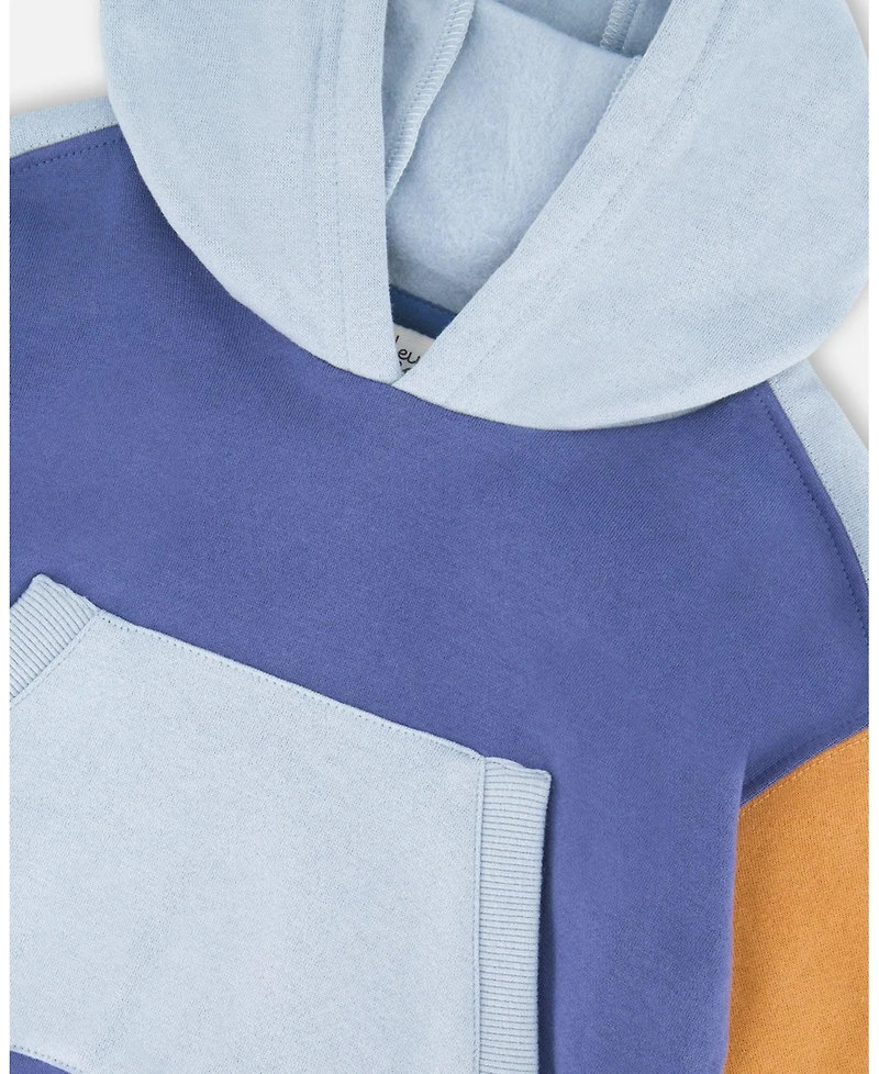 Deux par Baby Boy Long Sleeve Colorblocked Hooded Fleece Sweatshirt Blue