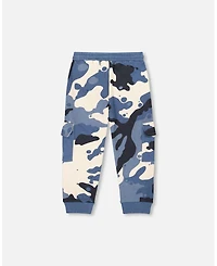 Deux par Boy Fleece Sweatpants with Cargo Pockets Blue Camouflage - Child