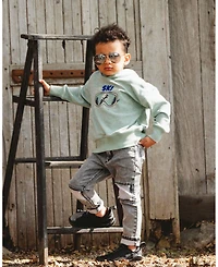 Deux par Boy French Terry Denim Pants with Contrasting Patch