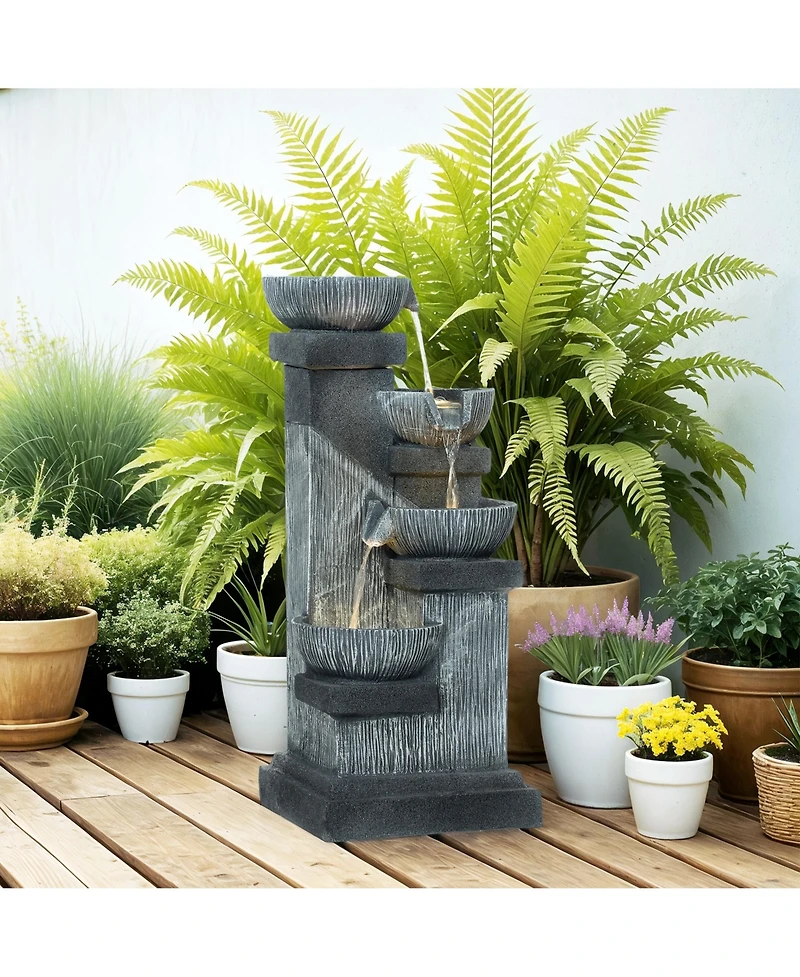 Outsunny 4-Tier 33.5" Outdoor Waterfall Fountain with Led Lights, Pump