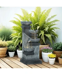 Outsunny 4-Tier 33.5" Outdoor Waterfall Fountain with Led Lights, Pump
