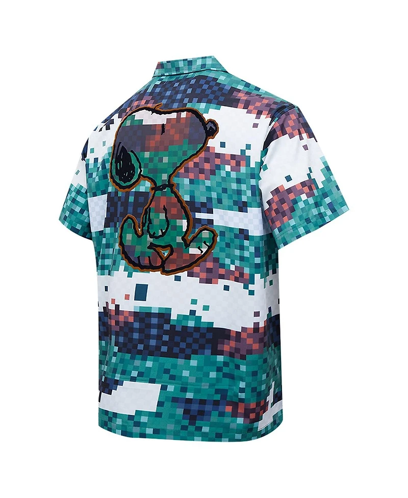 Freeze Max Men's Green Peanuts Snoopy Pixel Camo Button-Up Shirt