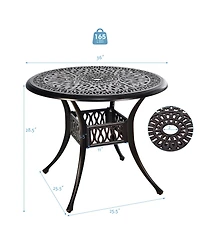Gymax 36'' Outdoor Round Dining Table Cast Aluminum Patio Bistro Table w/ Umbrella Pole