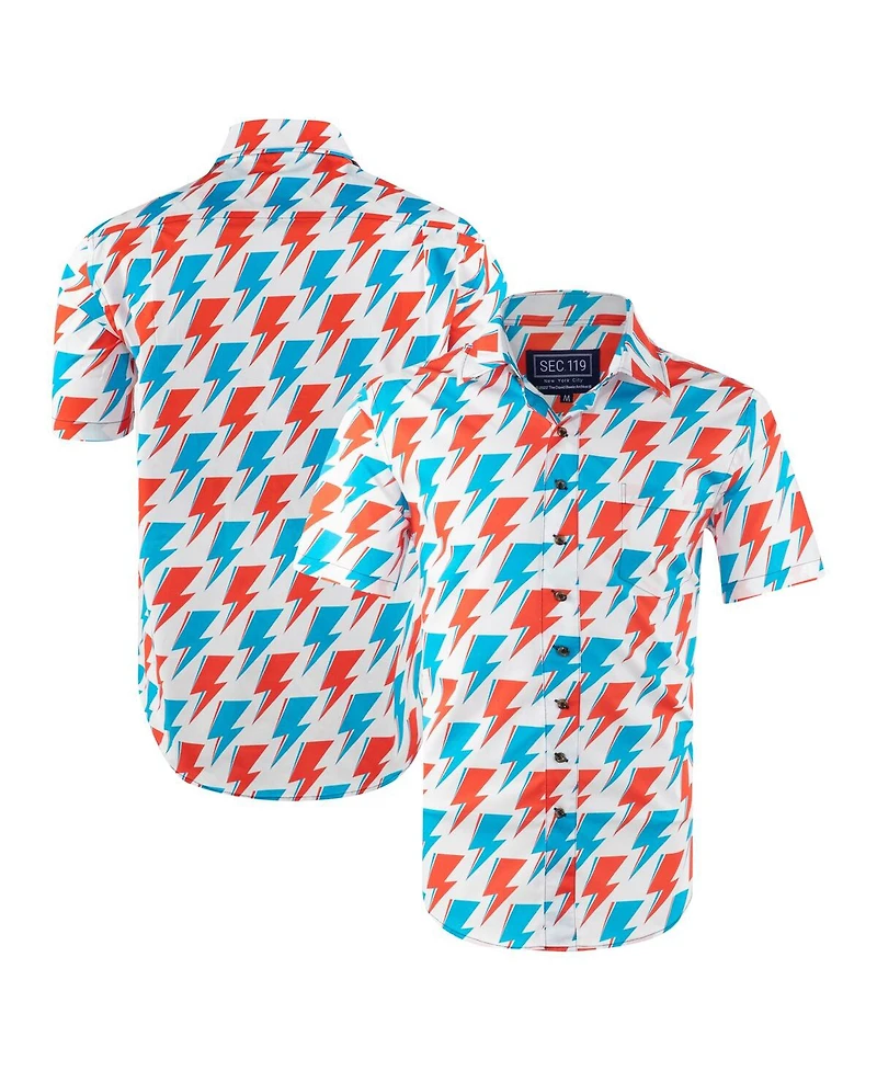 Section 119 Men's White David Bowie Red and Blue Bolt Button-Down Shirt