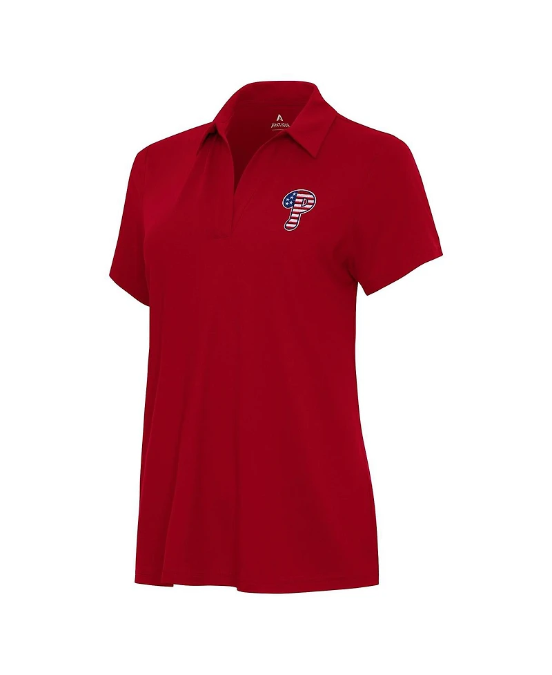 Antigua Women's Red Philadelphia Phillies Independence Day Patriotic Logo Era Polo Shirt