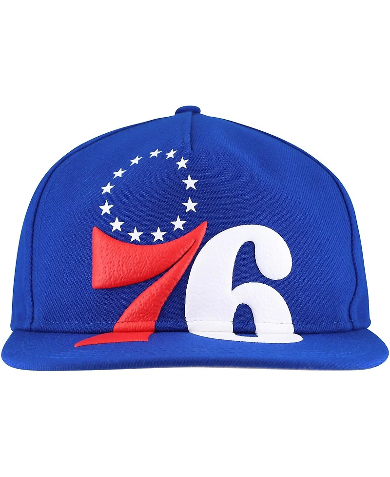 New Era Men's Royal Philadelphia 76ers Oversized Puff Print Logo Golfer Snapback Hat