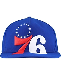 New Era Men's Royal Philadelphia 76ers Oversized Puff Print Logo Golfer Snapback Hat
