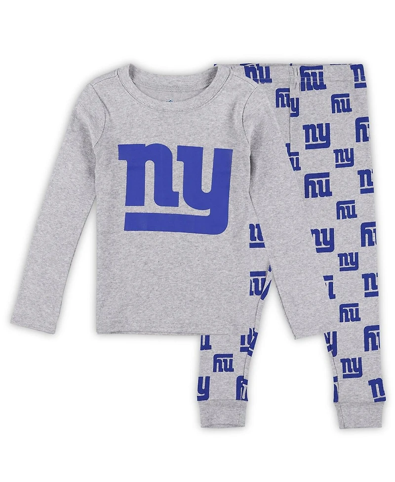 Outerstuff Toddler 2-Piece Heather Gray New York Giants Long Sleeve T-Shirt and Pants Sleep Set