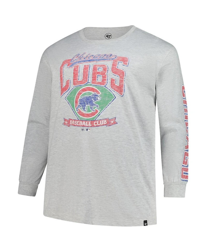 '47 Brand Men's Gray Chicago Cubs Big Tall Distressed Franklin Long Sleeve T-Shirt