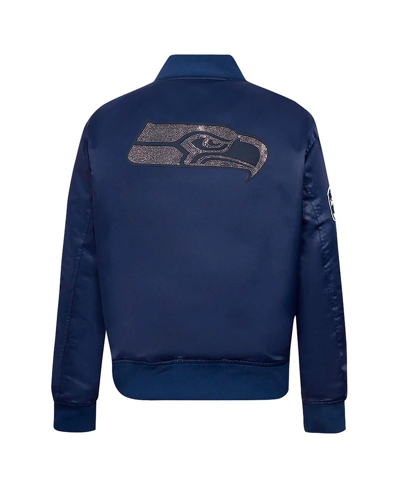 Pro Standard Women's College Navy Seattle Seahawks Jeweled Satin Full-Snap Jacket