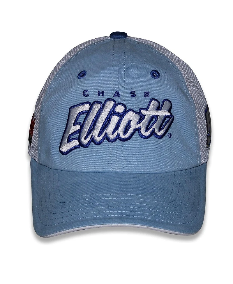 Checkered Flag Sports Women's Light Blue Chase Elliott Pit Box Adjustable Trucker Hat