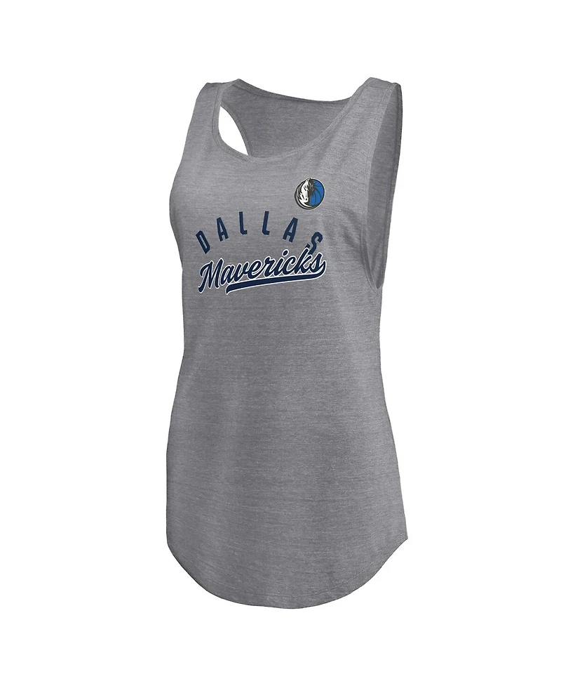 Fanatics Women's Heathered Gray Dallas Mavericks Quality Time Open Scoop Neck Tri-Blend Tank Top
