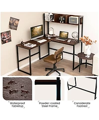 Mecale Industrial L-Shaped Desk Bookshelf 55 Inch Corner Computer Gaming Table