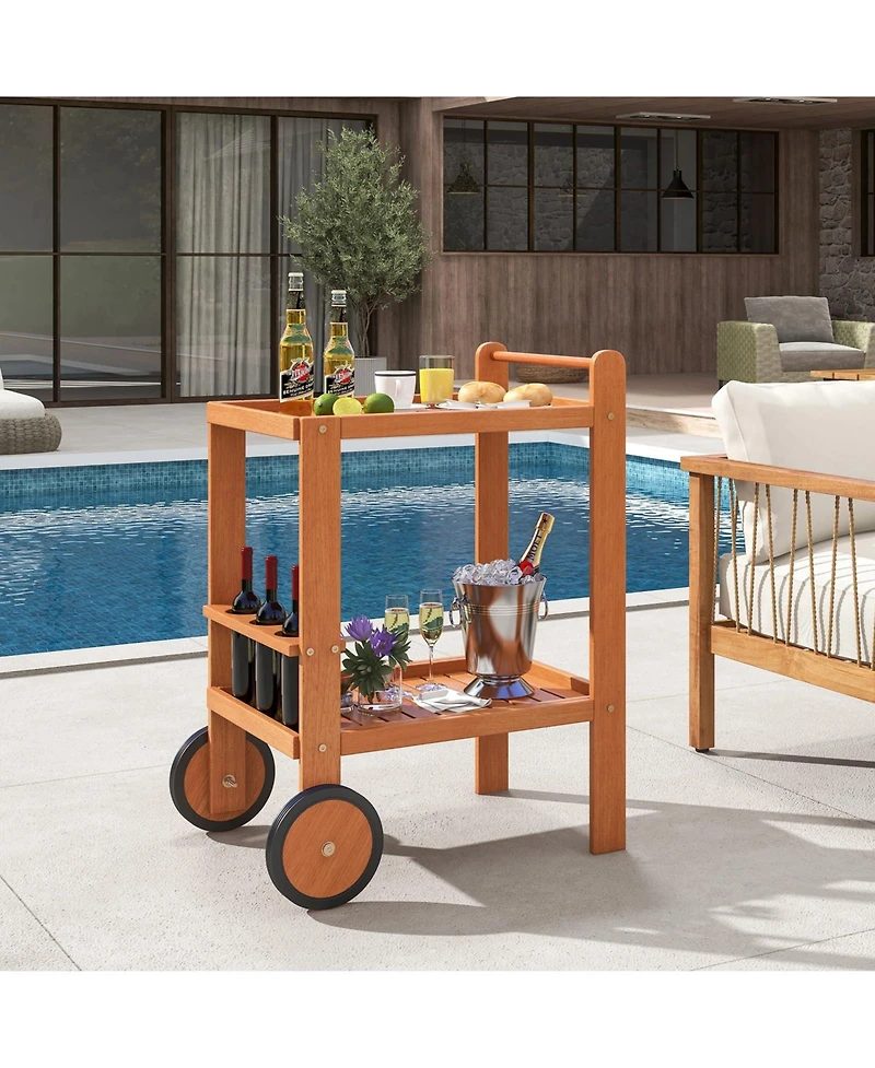 Mecale 2 Tier Rolling Serving Cart with Wine Bottle Holders and 2 Rubber Wheels