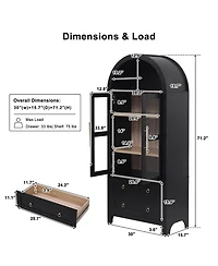 Casainc 71" Tall Arched Kitchen Pantry Cabinet with Glass Doors, Adjustable Shelves & 2 Large Drawers