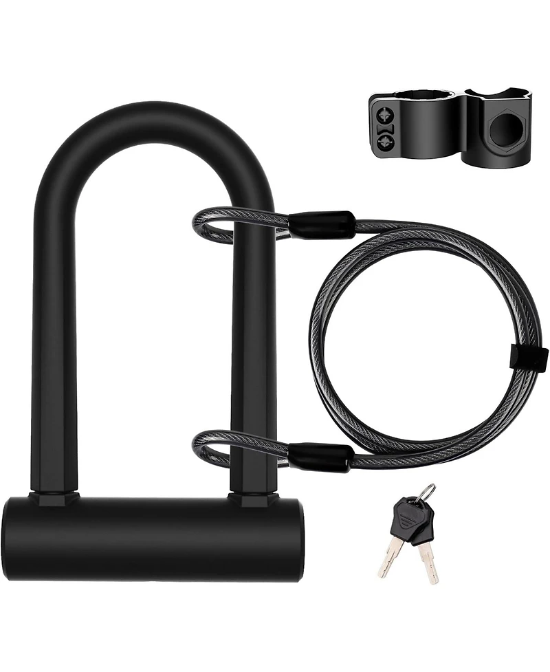 Lock Heavy Duty Bike Lock Bicycle U Lock, 16mm Shackle and 6ft Length Security Cable with Sturdy Mounting Bracket for Bicycle, Motorcycle and More
