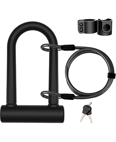 Lock Heavy Duty Bike Lock Bicycle U Lock, 16mm Shackle and 6ft Length Security Cable with Sturdy Mounting Bracket for Bicycle, Motorcycle and More