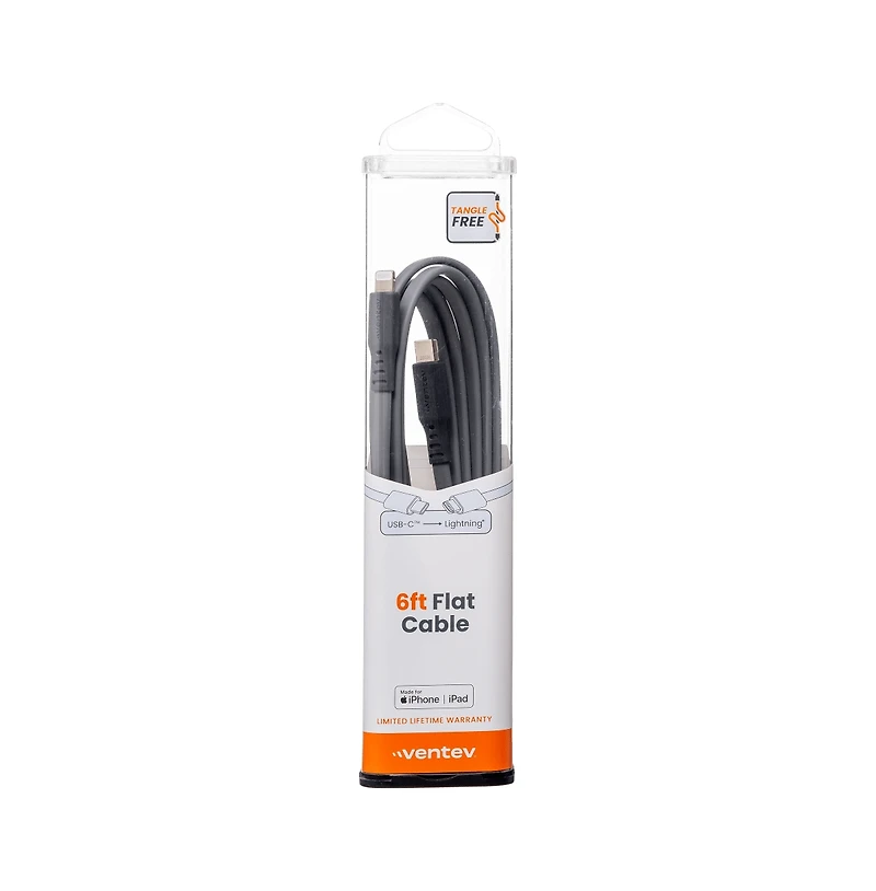 Ventev Flat Usb C to Apple Lightning High Speed Tangle-Free 6 Foot Cable