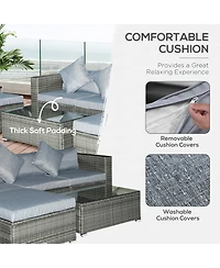 Outsunny 5pc Outdoor Wicker Furniture Set, Table, 3 Seats, Light
