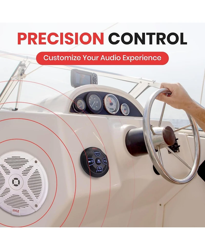 Pyle Dual 6.5” Waterproof Marine Speaker Kit with Wireless Bt Receiver & Handheld Microphone for Onboard Audio System (White)