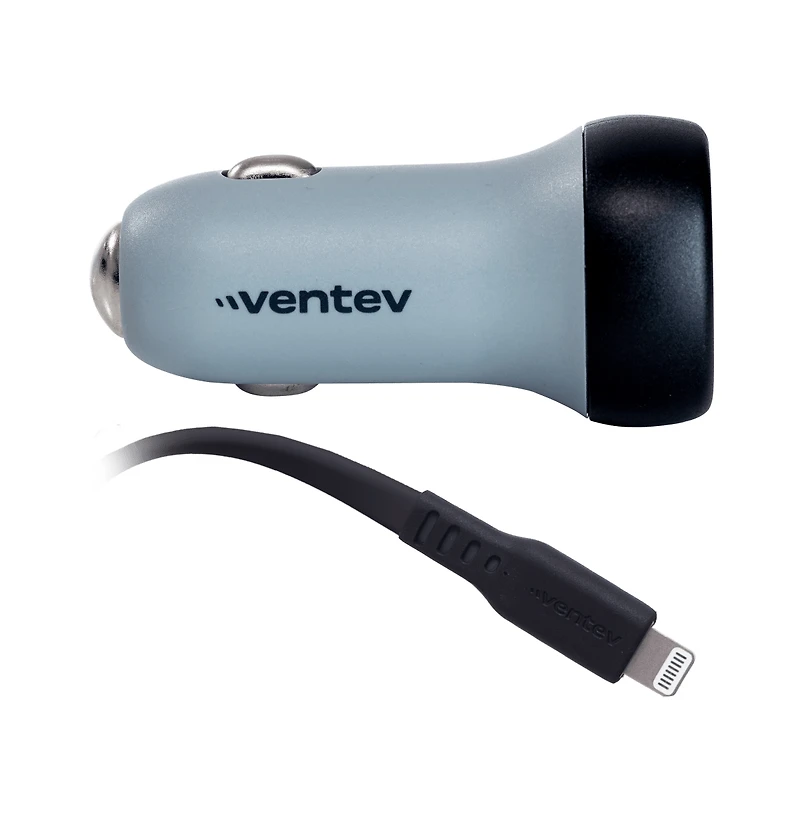 Ventev 30W Ultrafast Usb C Universal Car Charger and Usb C to Apple Lightning Cable-Gray