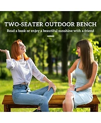 Outsunny 2-Seat Wood Garden Bench, Patio Bench w/ Slatted Seat,