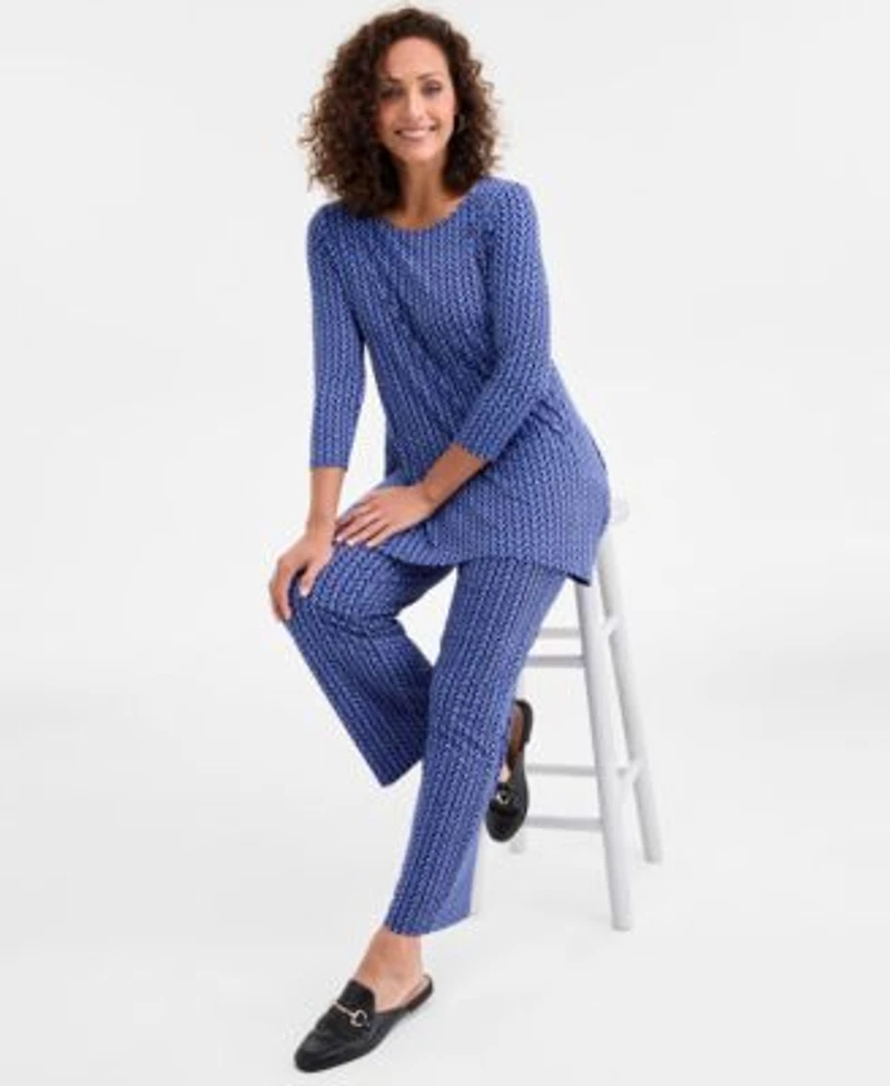 Jm Collection Womens Emma Printed 3 4 Sleeve Swing Tunic Emma Printed Wide Leg Pants Macys Exclusive