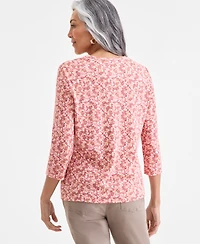Style & Co Women's Printed V-Neck 3/4-Sleeve Knit Top, Macy's Exclusive