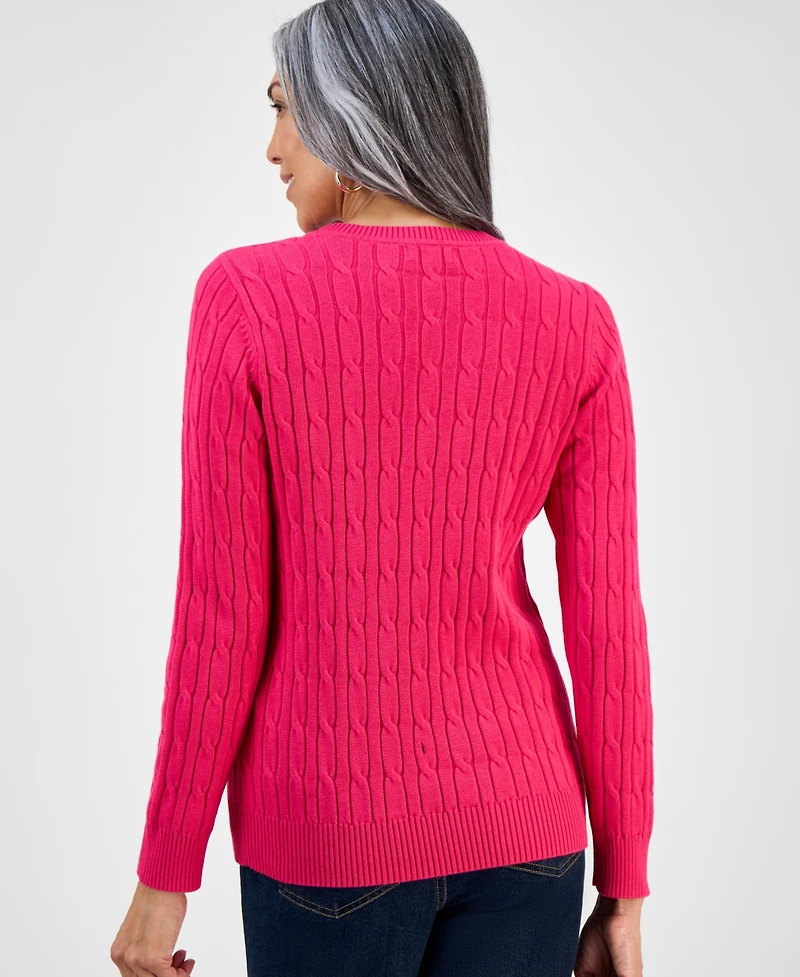 Style & Co Women's Cotton Cable-Knit Crewneck Sweater, Created for Macy's