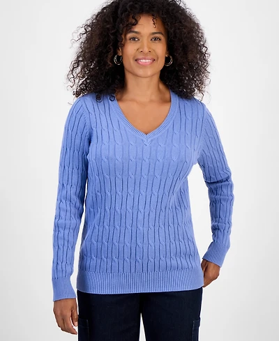 Style & Co Women's Cotton Cable-Knit V-Neck Sweater, Created for Macy's