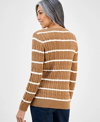 Style & Co Women's Cotton Striped Cable-Knit Sweater, Macy's Exclusive