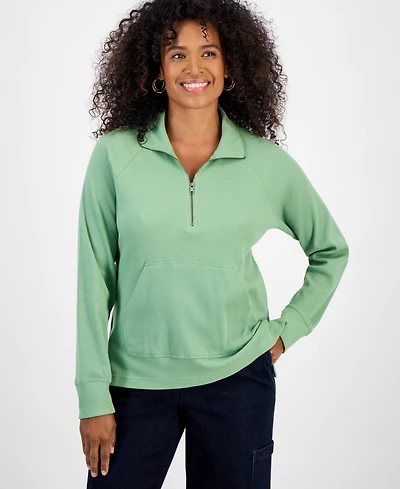 Style & Co Women's Waffle-Knit Quarter Zip Top, Macy's Exclusive