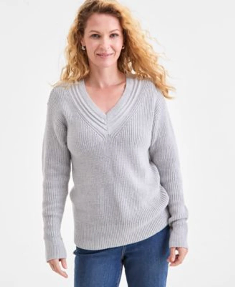 Style Co Womens V Neck Long Sleeve Sweater Macys Exclusive