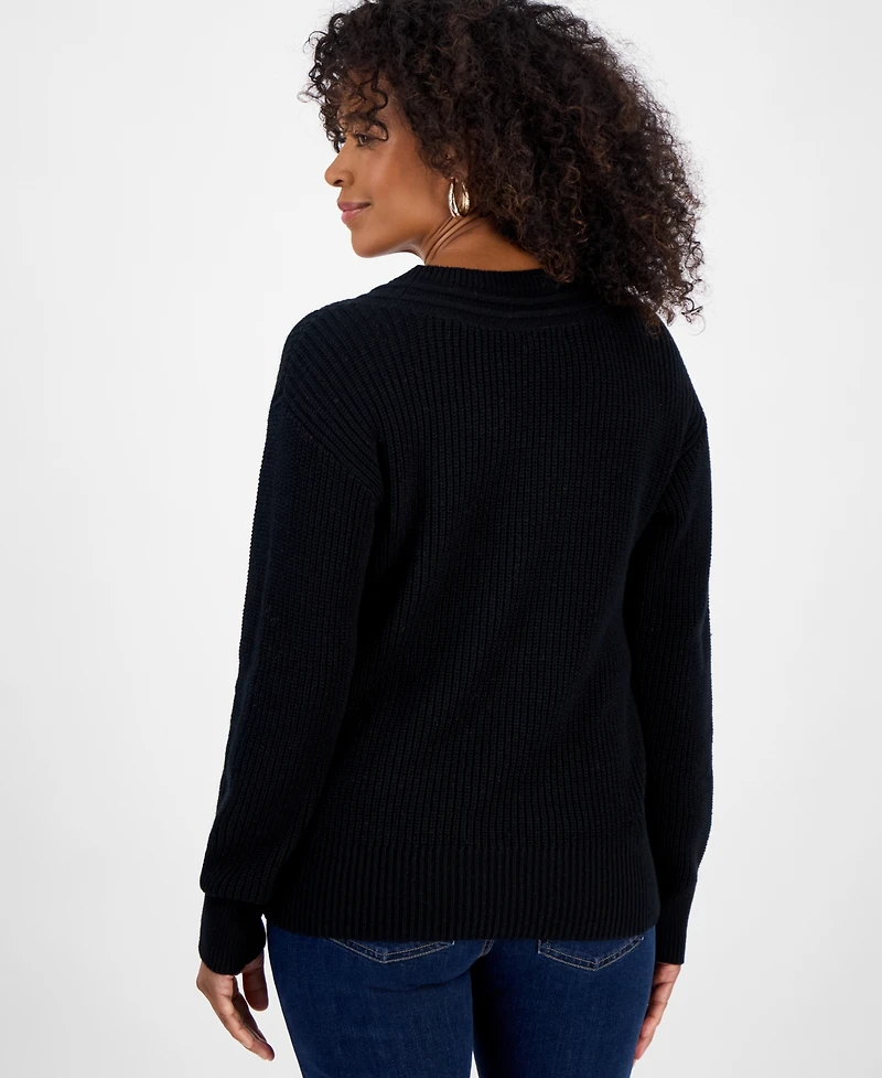 Style & Co Petite Textured Stitch V-Neck Sweater, Macy's Exclusive
