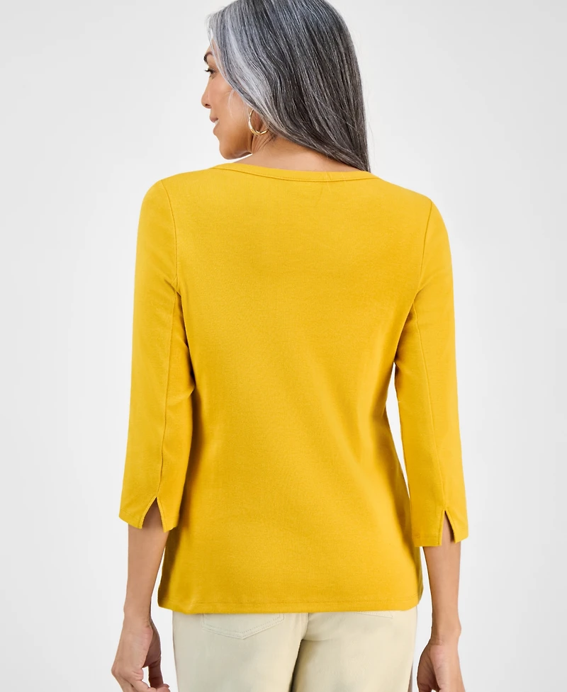 Style & Co Women's Pima Cotton 3/4-Sleeve Boat-Neck Top, Created for Macy's