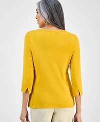 Style & Co Women's Pima Cotton 3/4-Sleeve Boat-Neck Top, Created for Macy's