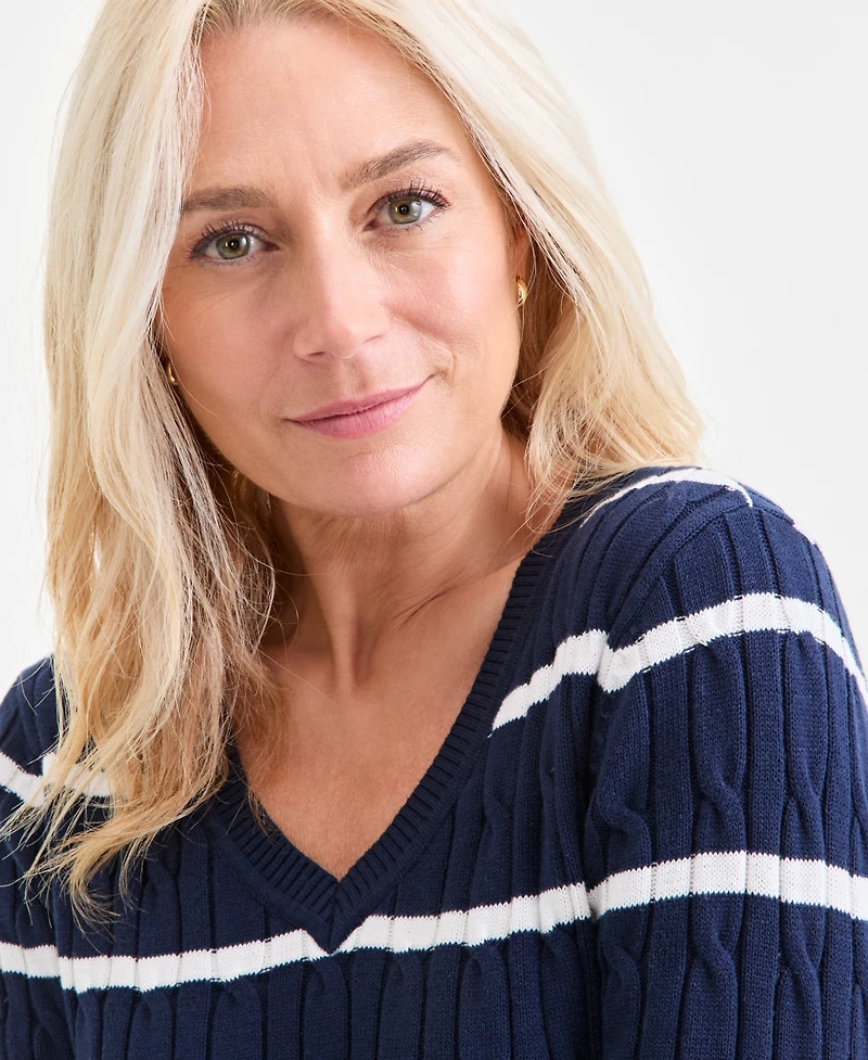 Style & Co Women's Cotton Cable-Knit V-Neck Sweater, Created for Macy's