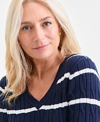 Style & Co Women's Cotton Cable-Knit V-Neck Sweater, Created for Macy's
