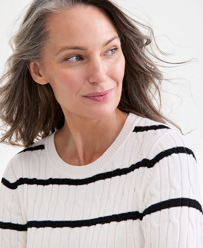 Style & Co Women's Cotton Cable-Knit Crewneck Sweater, Created for Macy's
