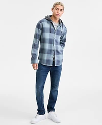 Sun + Stone Men's Irving Layered-Look Hooded Cotton Flannel Plaid Shirt, Macy's Exclusive