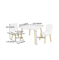 Cesicia Kids Table and 2 Chairs Set, 3 Pieces Toddler Table and Chair Set, Wooden Activity Play Table Set (White)
