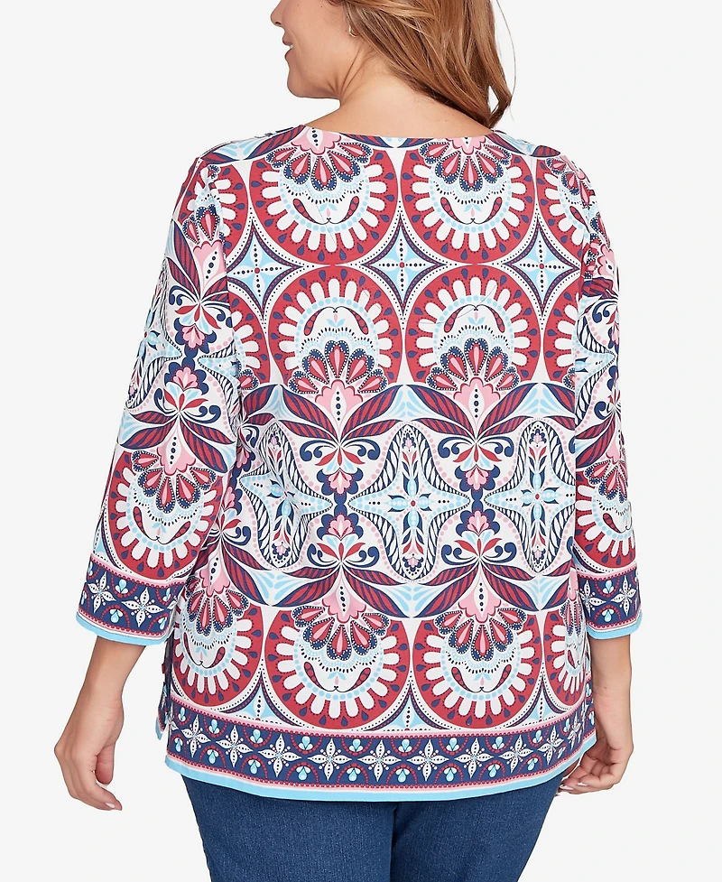 Ruby Rd. Plus Embellished Geo Border Knit Top