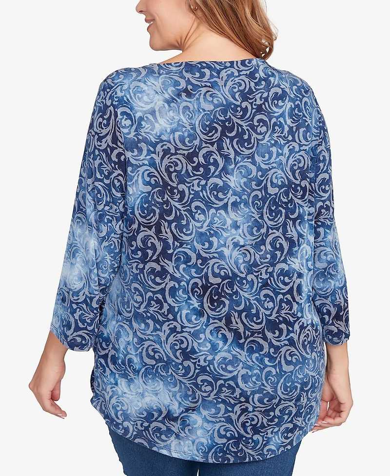 Ruby Rd. Plus Tie Dye Scroll Floral Top
