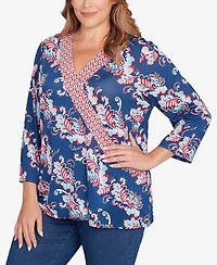 Ruby Rd. Plus Ikat Floral Puff Print Surplice Top