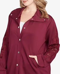 Ruby Rd. Plus Embroidered Floral Cutout Snap Jacket
