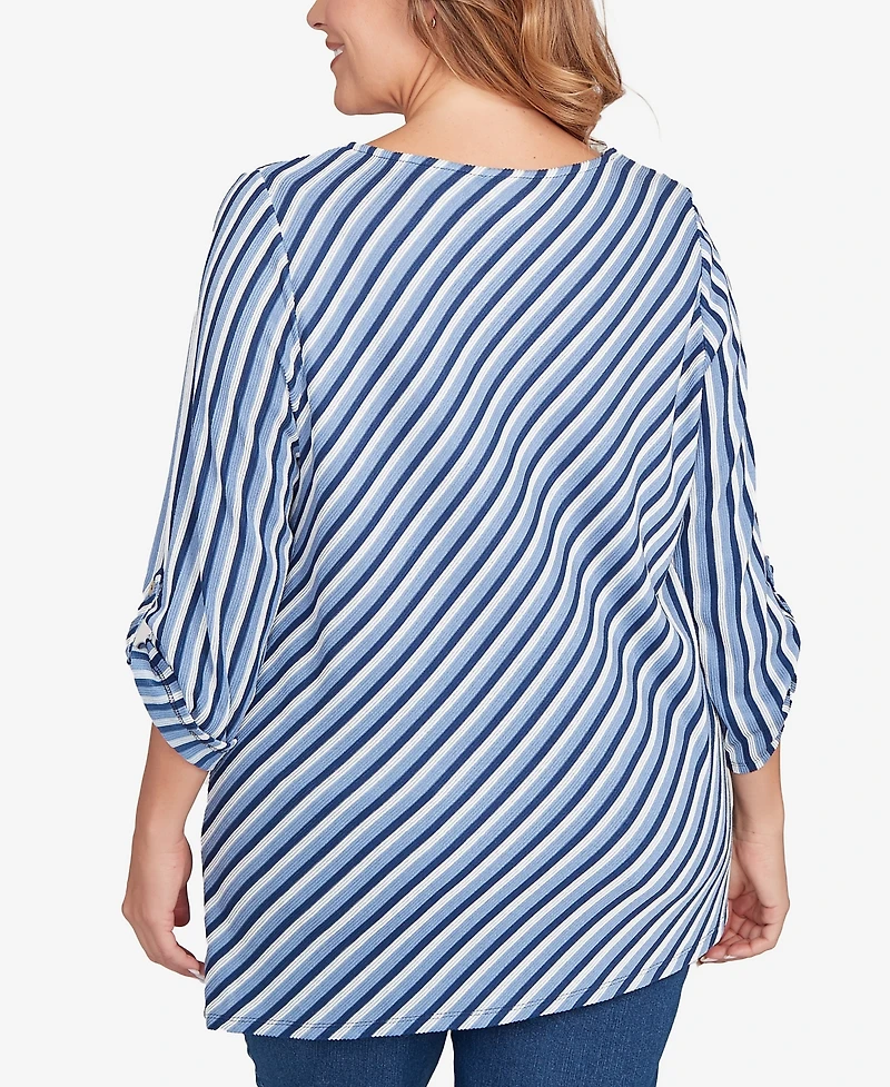 Ruby Rd. Plus Textured Stripe Roll Tab Sleeve Top